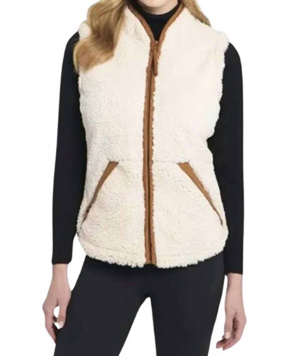 NEW CRIPPLE CREEK zip front shearling vest in ivory/tan
